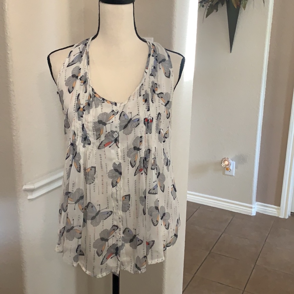 Chelsea & Violet white butterfly print sheer tank top Size M